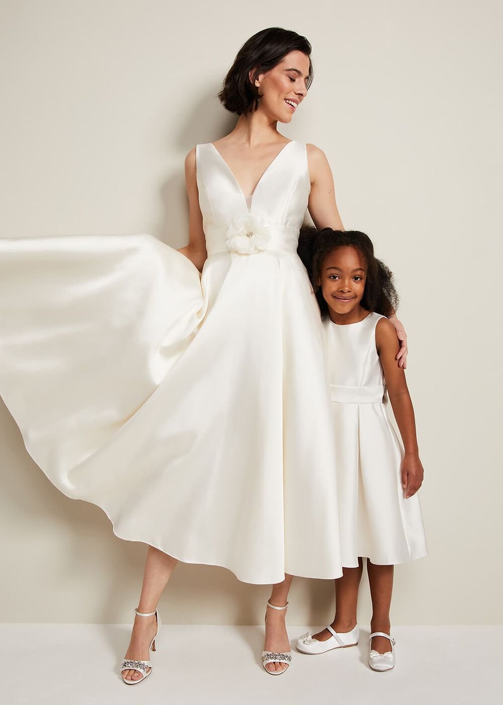 Melody Satin Fit And Flare Dress - White