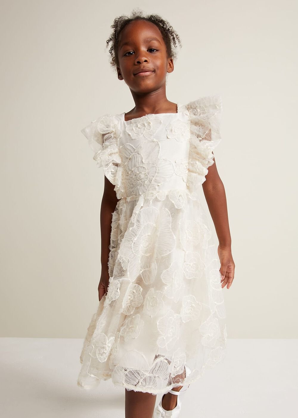 Rosa Lace Applique Smock Dress - Cream