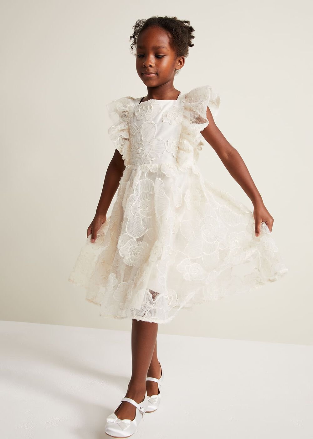 Rosa Lace Applique Smock Dress - Cream