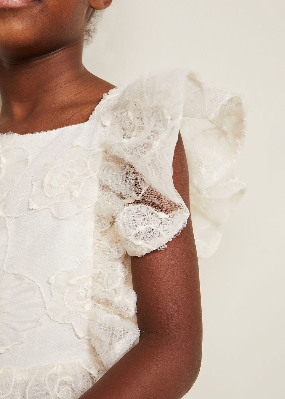 Rosa Lace Applique Smock Dress - Cream