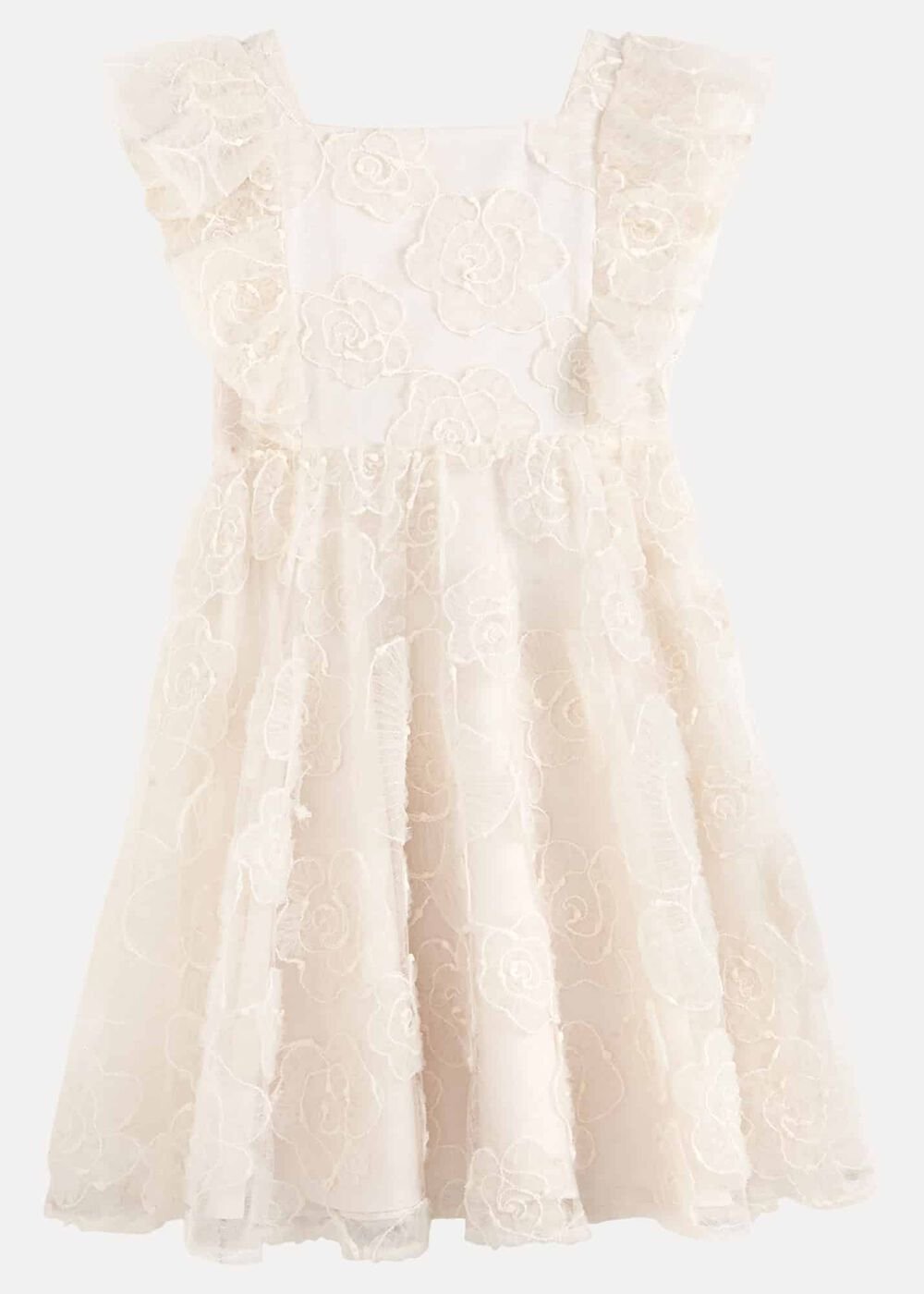 Rosa Lace Applique Smock Dress - Cream