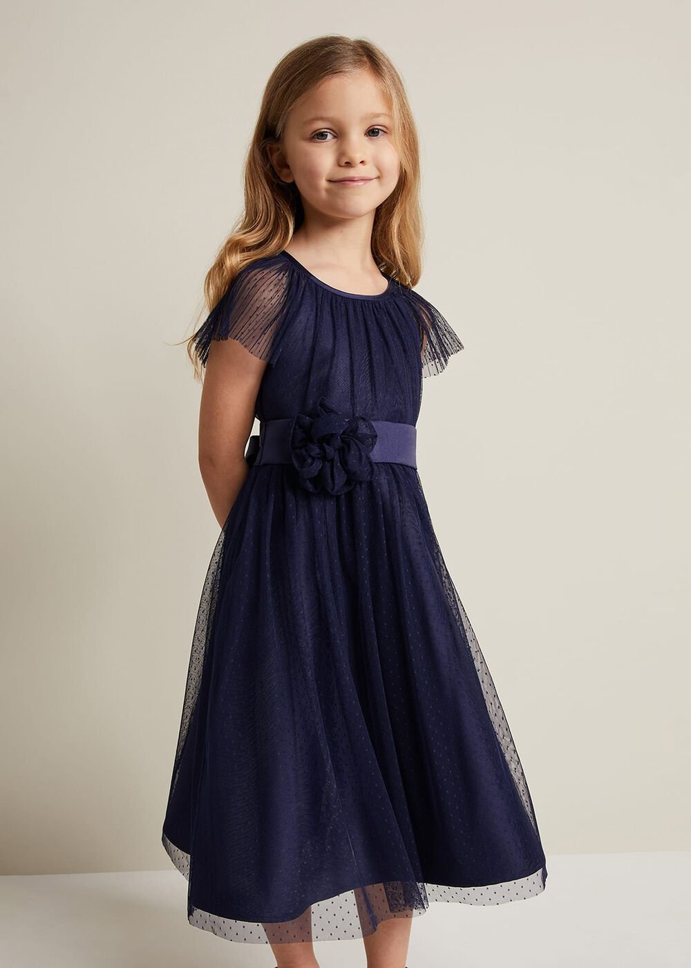 Jasmine Tulle Fit And Flare Dress - Navy
