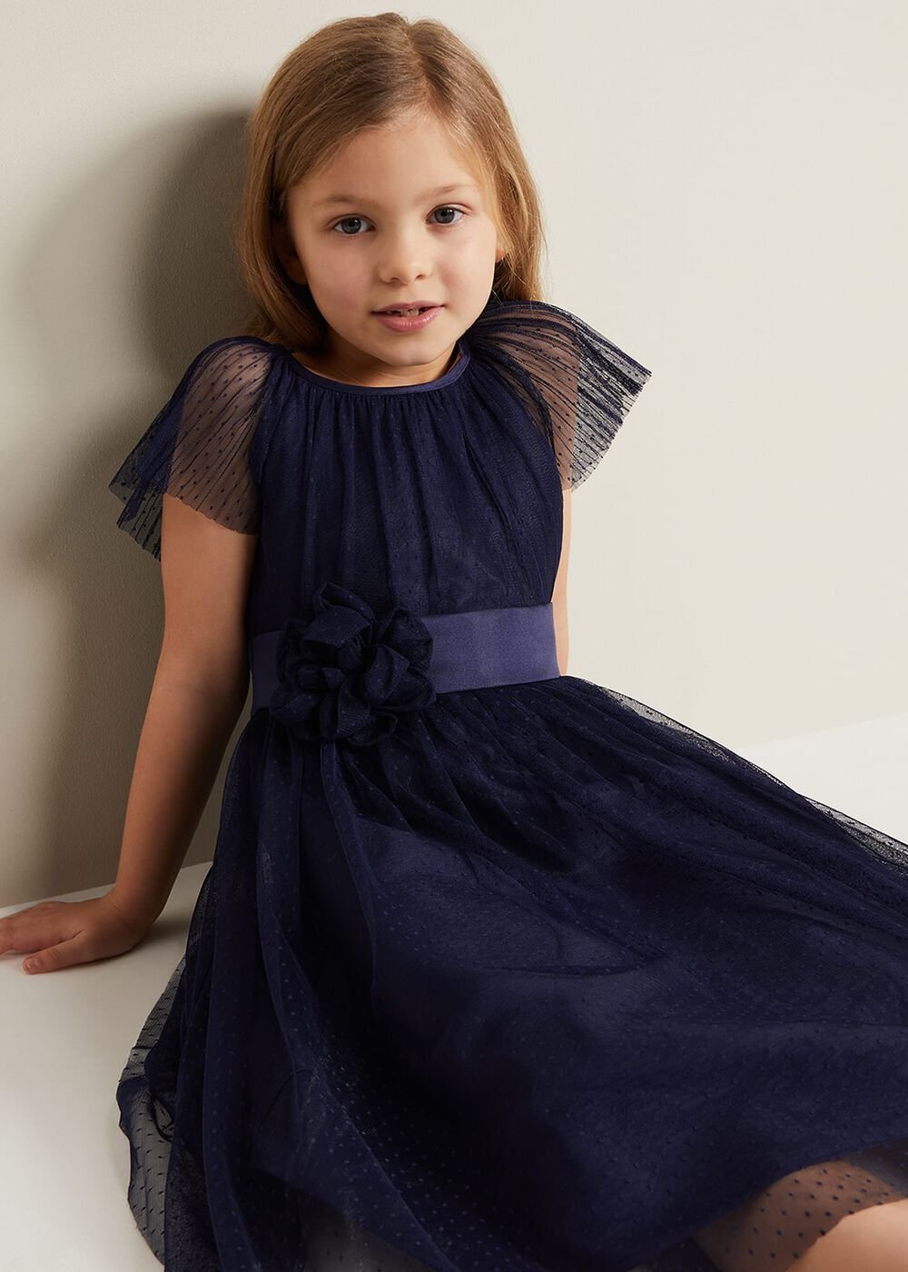 Jasmine Tulle Fit And Flare Dress - Navy