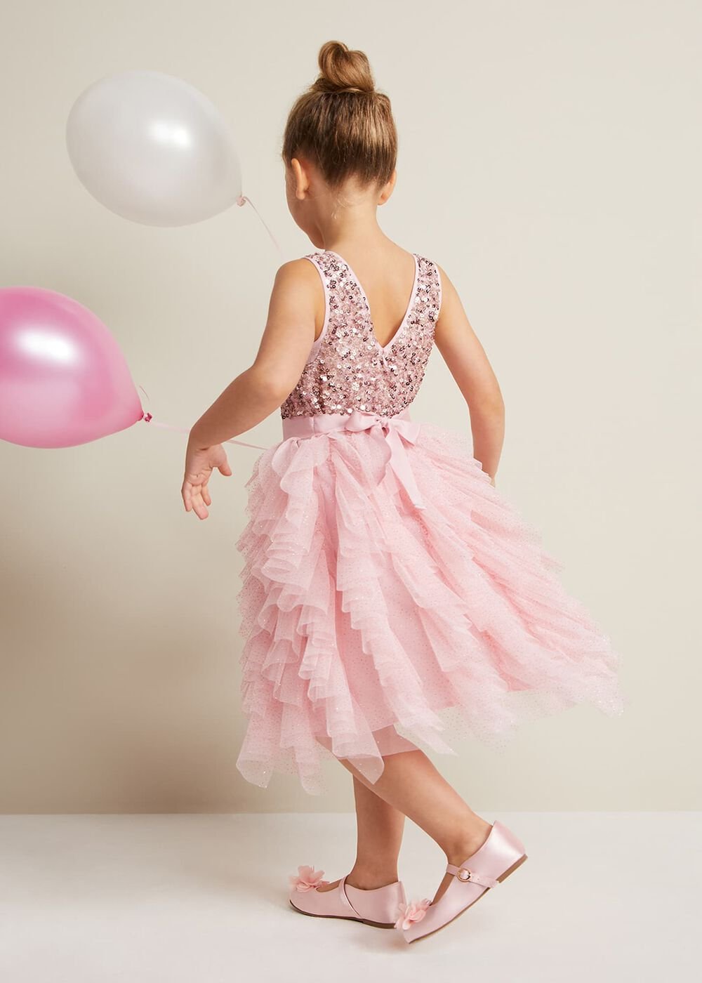 Andrina Sequin Ruffle Dress - Pale Pink