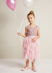 Andrina Sequin Ruffle Dress - Pale Pink
