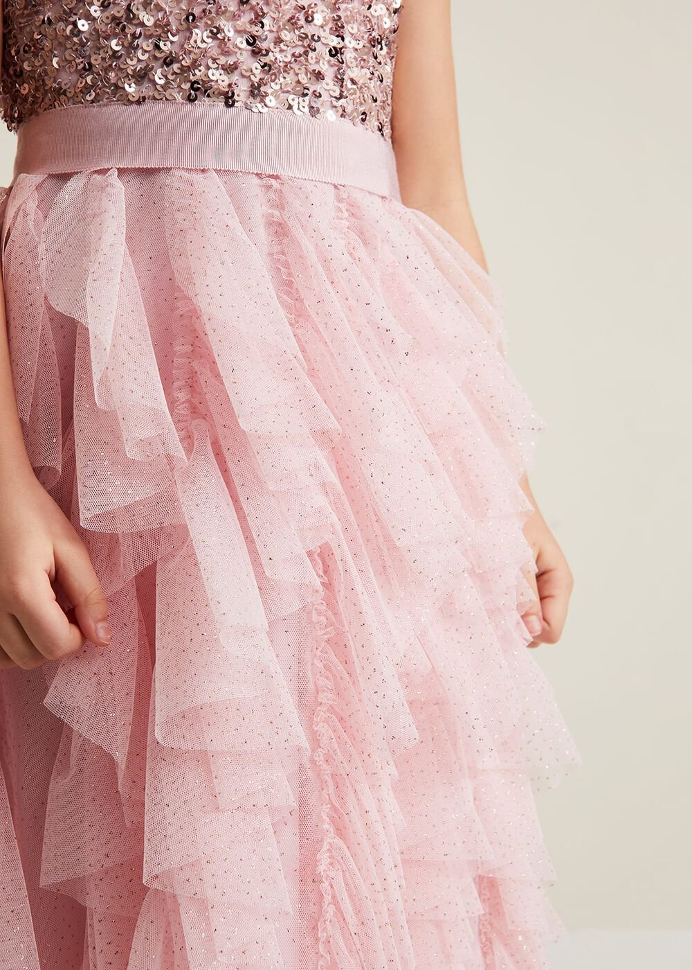 Andrina Sequin Ruffle Dress - Pale Pink