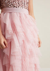 Andrina Sequin Ruffle Dress - Pale Pink