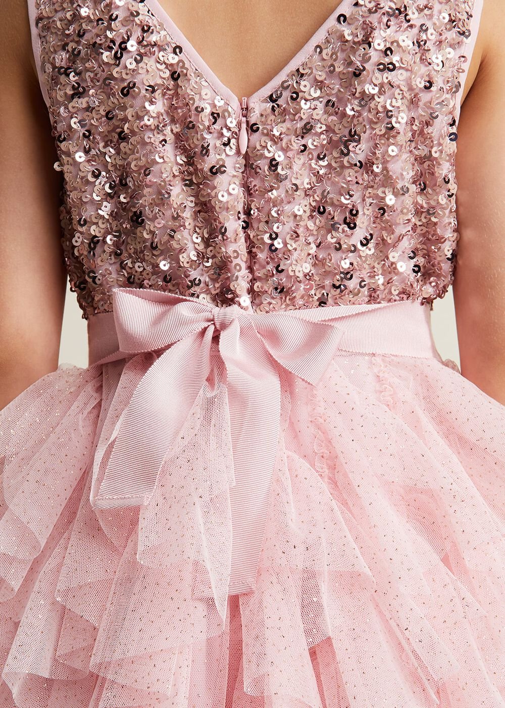 Andrina Sequin Ruffle Dress - Pale Pink