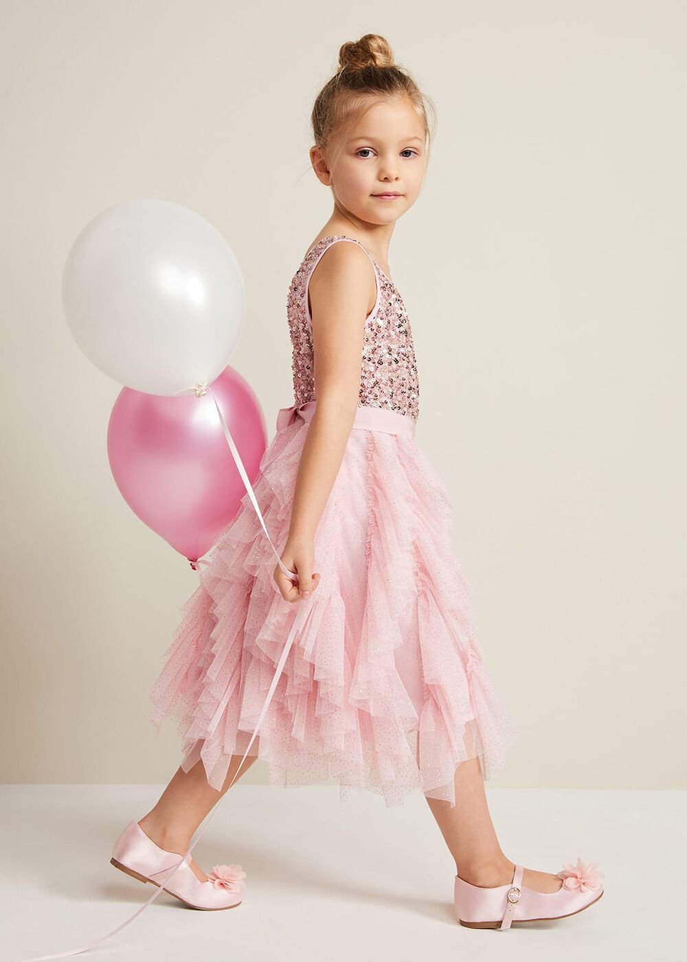 Andrina Sequin Ruffle Dress - Pale Pink