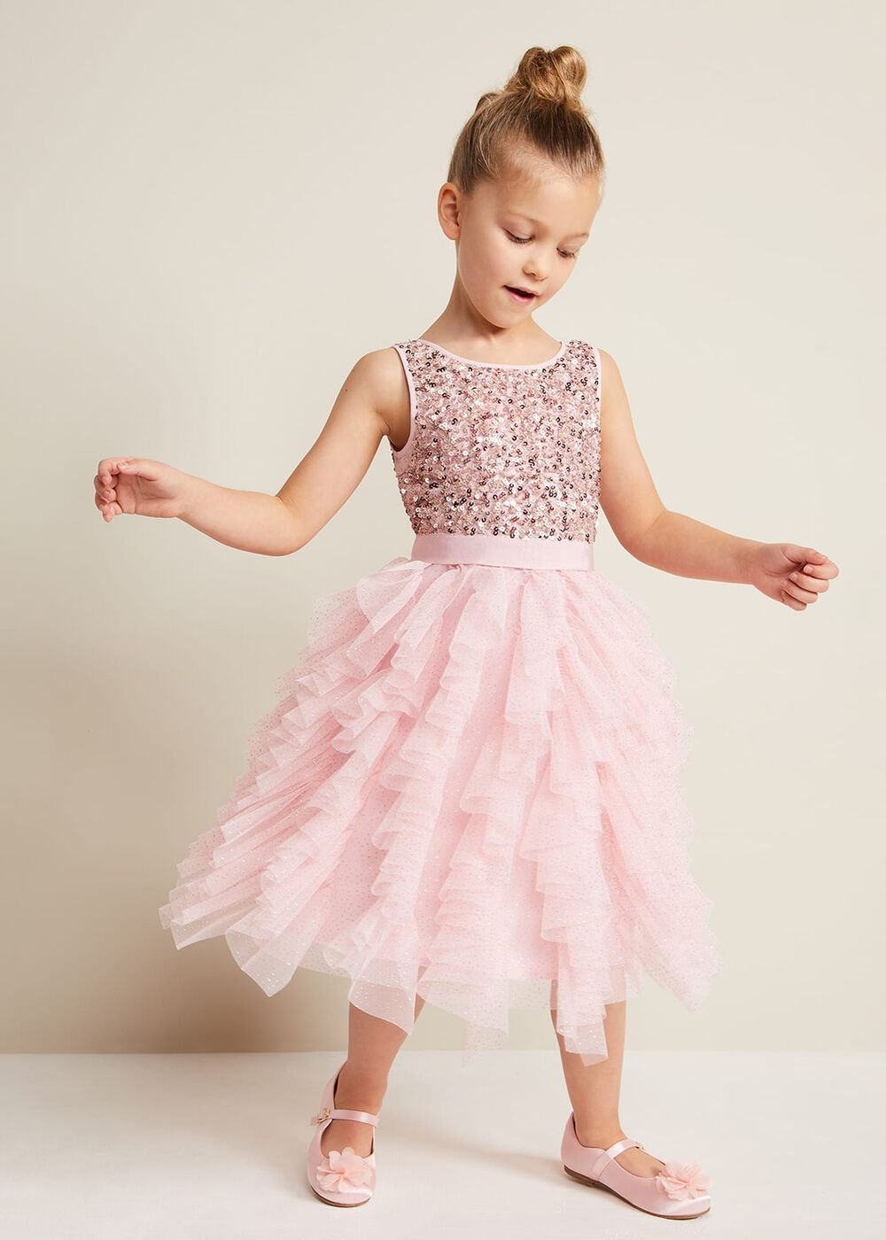 Andrina Sequin Ruffle Dress - Pale Pink