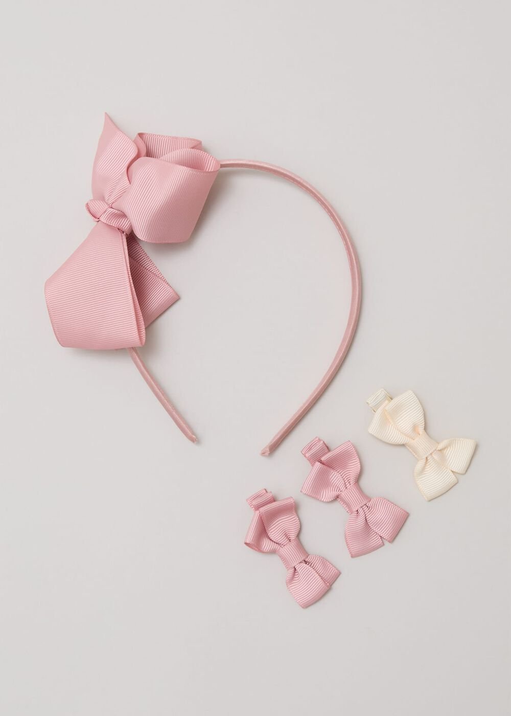 Bow Hair Band & Clip Set - Pink