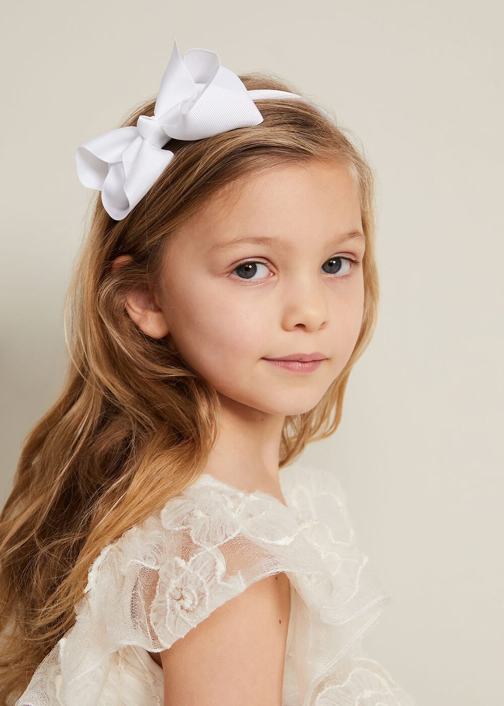 Bow Hair Band & Clip Set - White