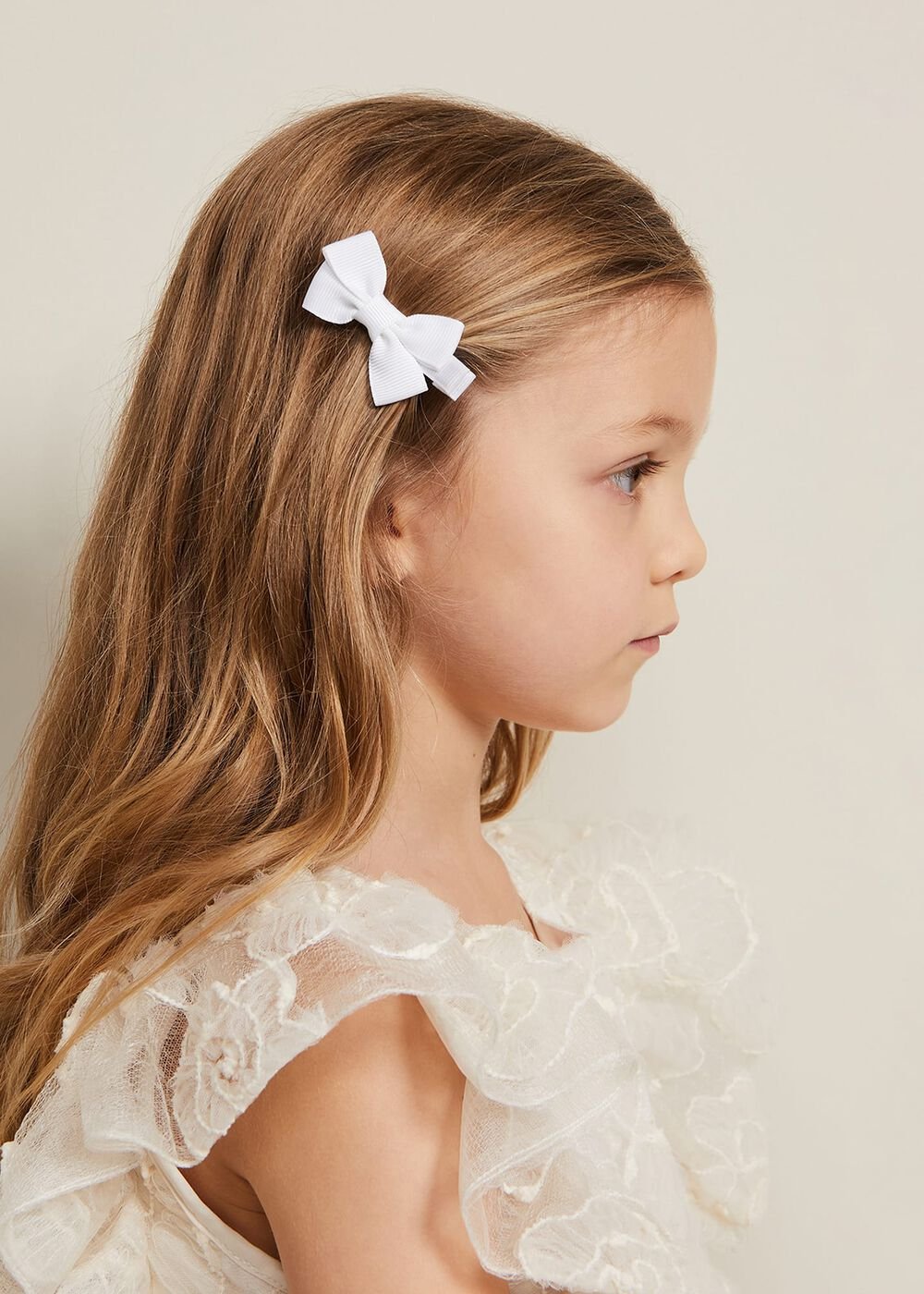 Bow Hair Band & Clip Set - White