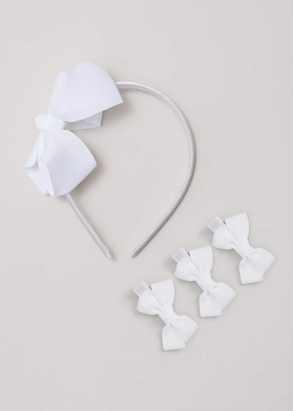 Bow Hair Band & Clip Set - White