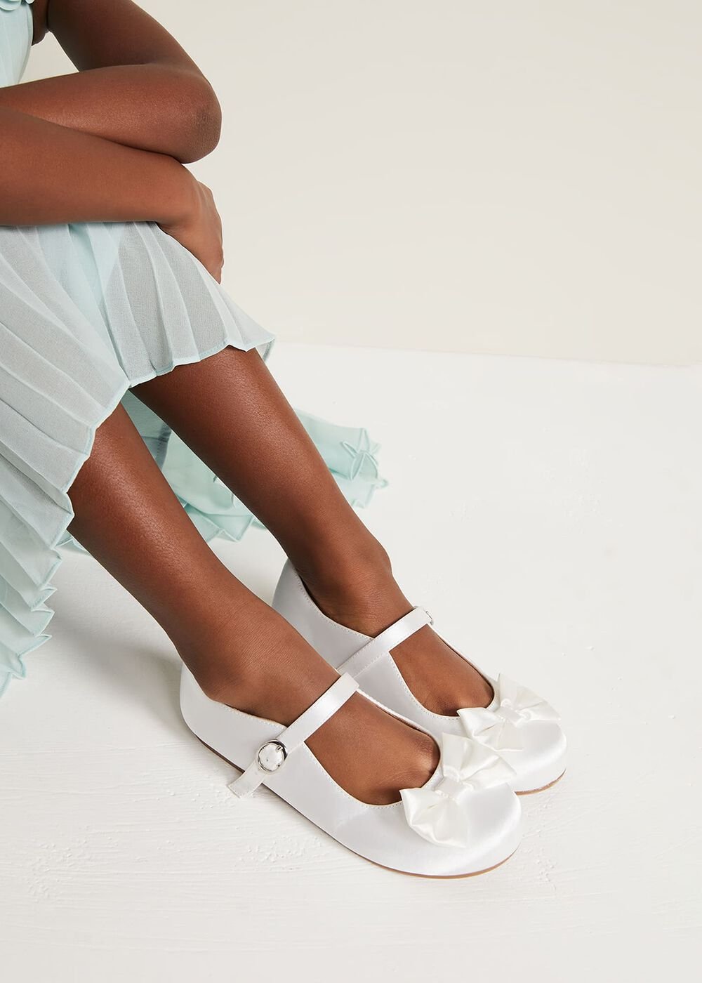 Satin Bow Front Shoes - Ivory