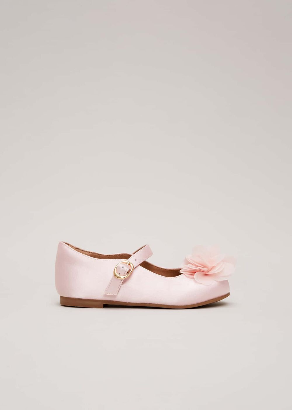 Satin Flower Detail Shoes - Pale Pink