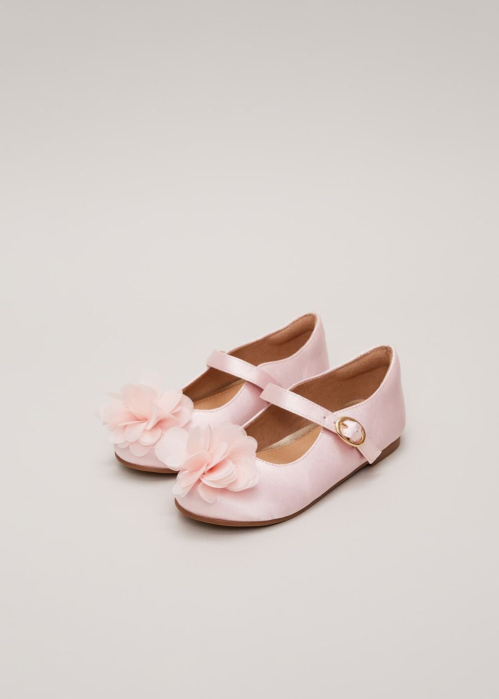 Satin Flower Detail Shoes - Pale Pink