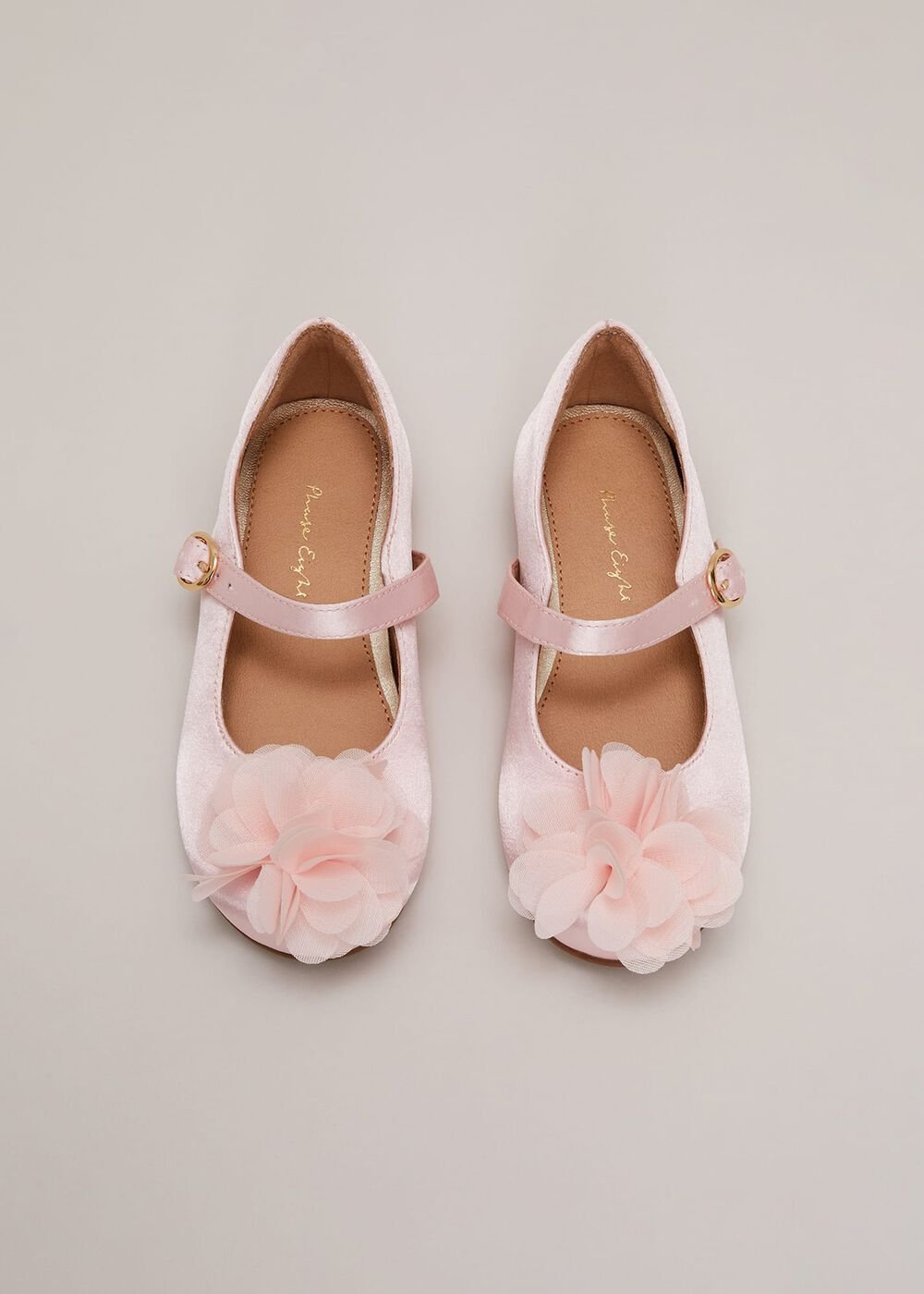 Satin Flower Detail Shoes - Pale Pink