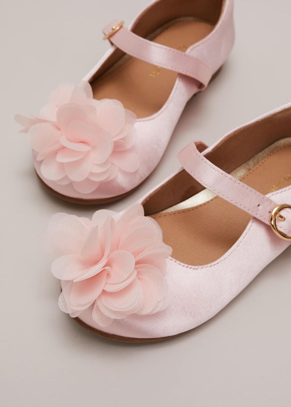 Satin Flower Detail Shoes - Pale Pink