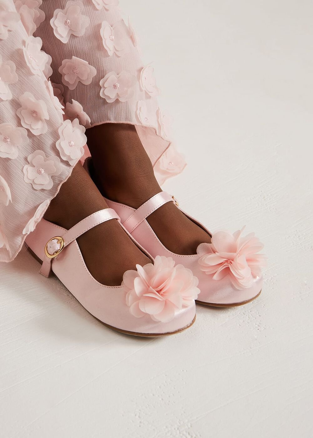 Satin Flower Detail Shoes - Pale Pink