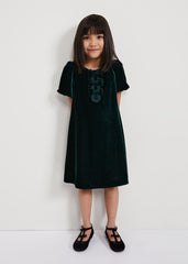 Beatrice Dark Green Velvet Swing Dress - Dark Green
