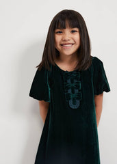 Beatrice Dark Green Velvet Swing Dress - Dark Green