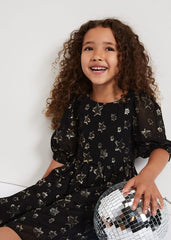 Nala Black Sparkly Smock Dress - Black
