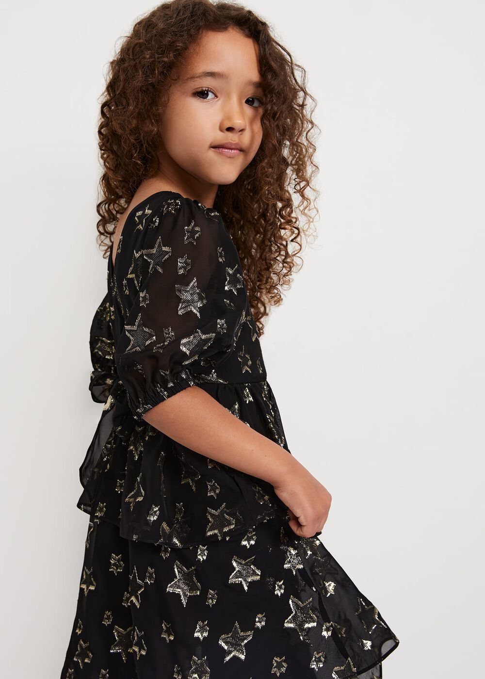 Nala Black Sparkly Smock Dress - Black