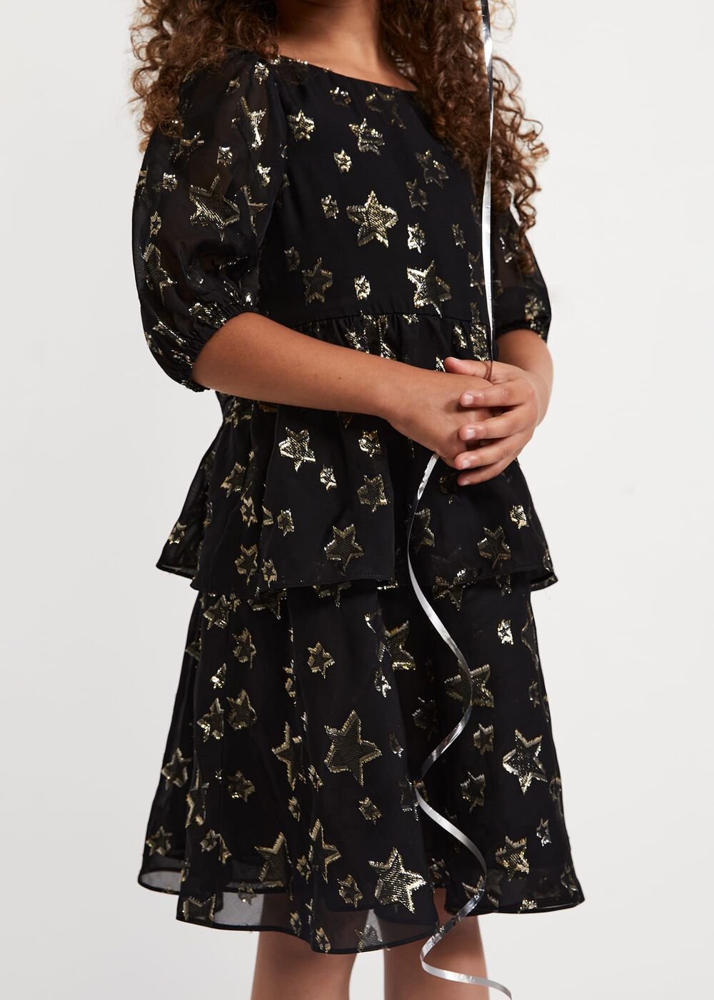 Nala Black Sparkly Smock Dress - Black