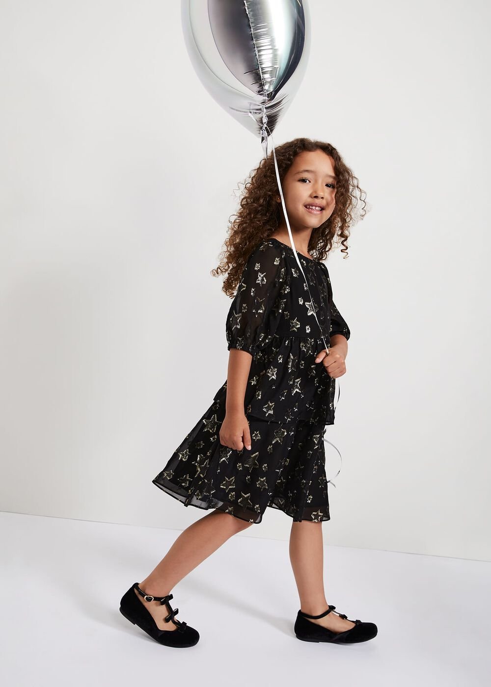 Nala Black Sparkly Smock Dress - Black