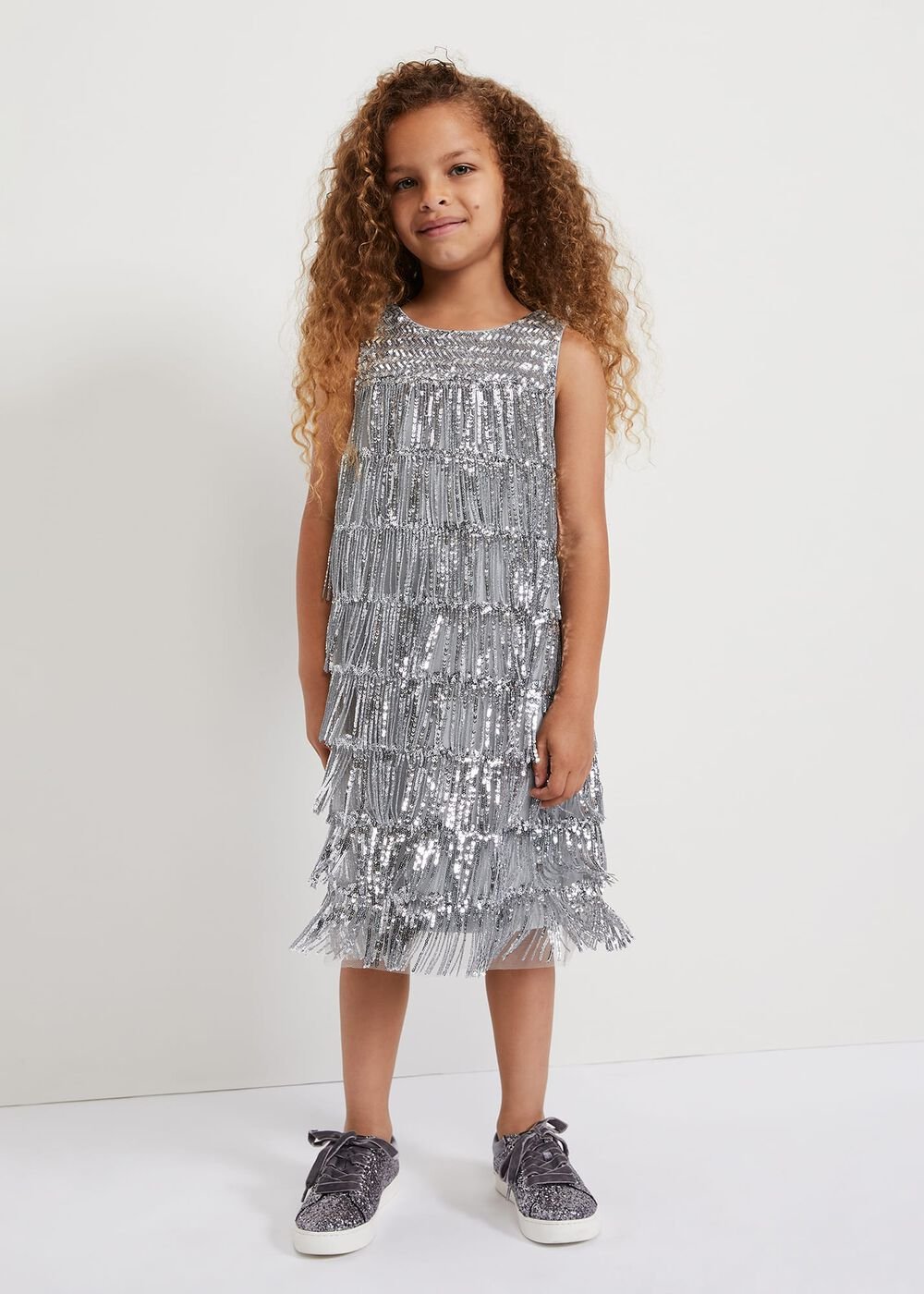 Lulu Fringe Sequin Dress - Silver