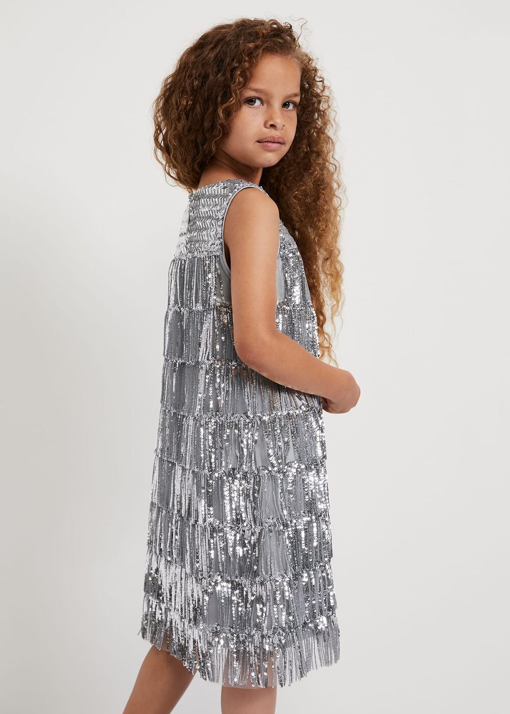 Lulu Fringe Sequin Dress - Silver