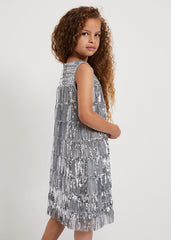 Lulu Fringe Sequin Dress - Silver