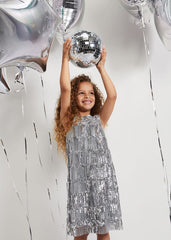 Lulu Fringe Sequin Dress - Silver