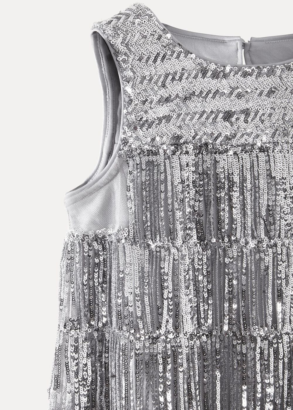 Lulu Fringe Sequin Dress - Silver