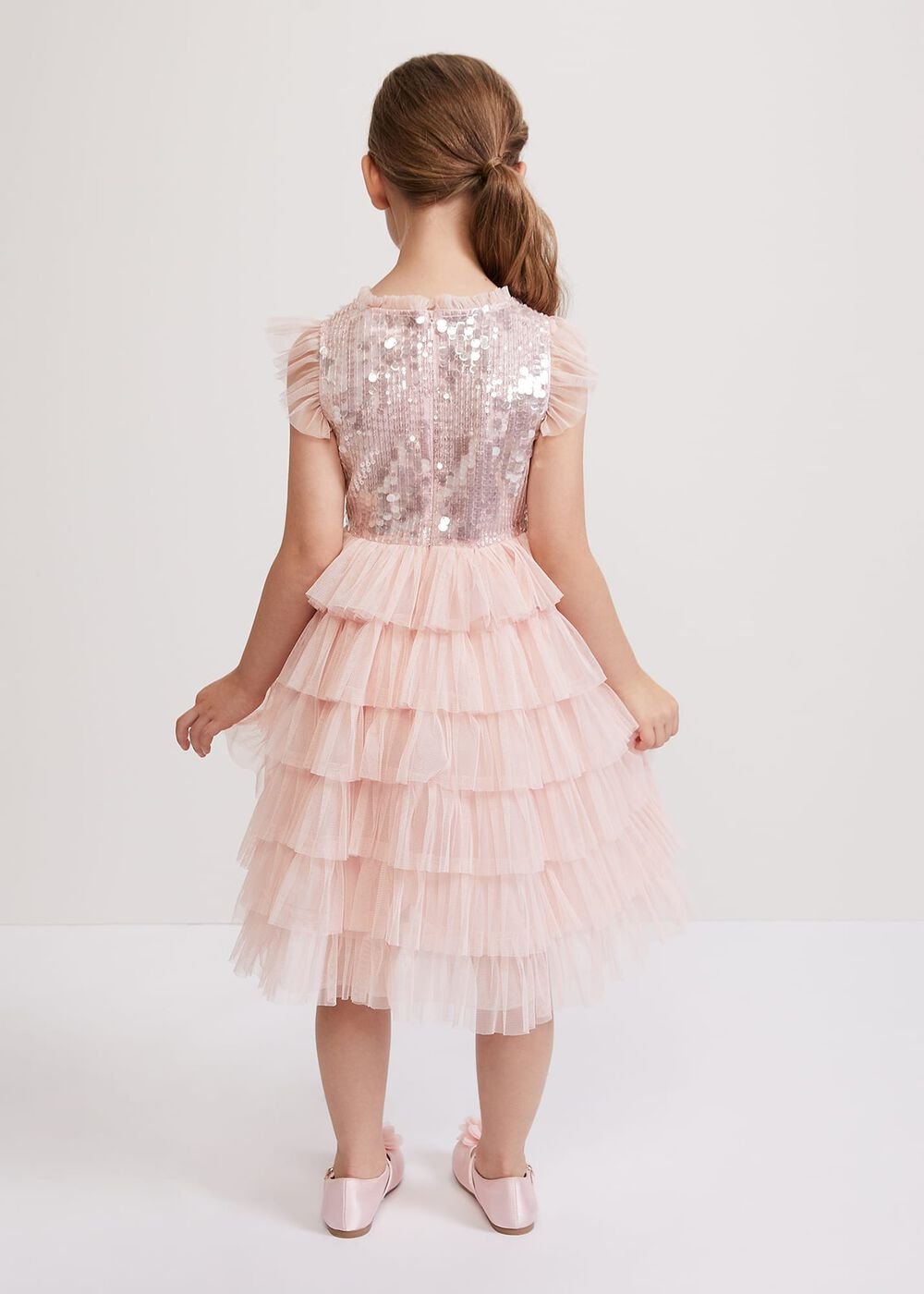 Bobbi Pale Pink Beaded Tulle Dress - Pale Pink