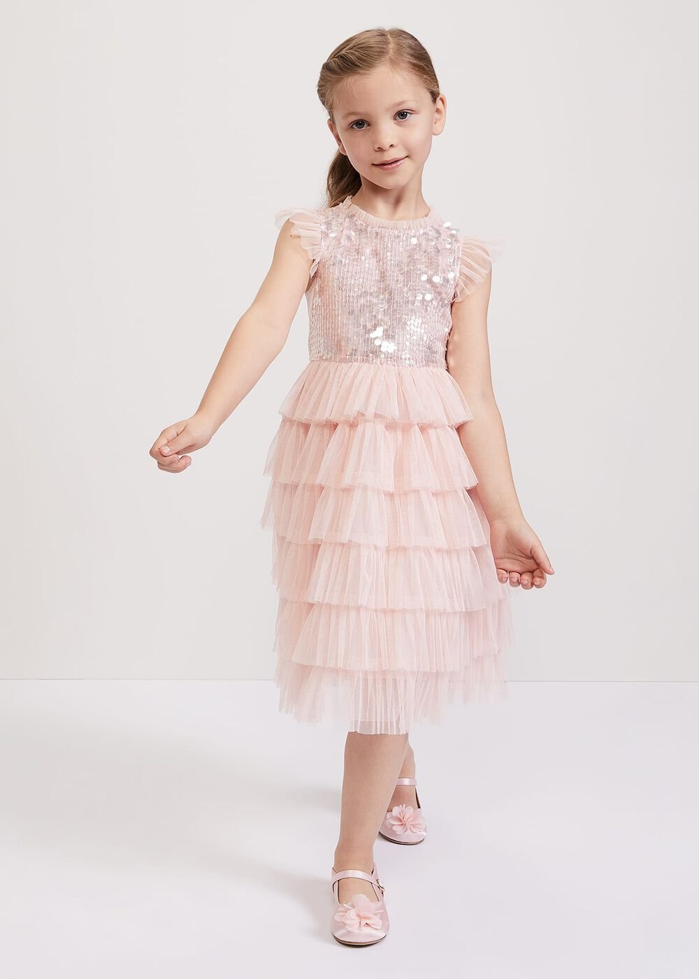 Bobbi Pale Pink Beaded Tulle Dress - Pale Pink