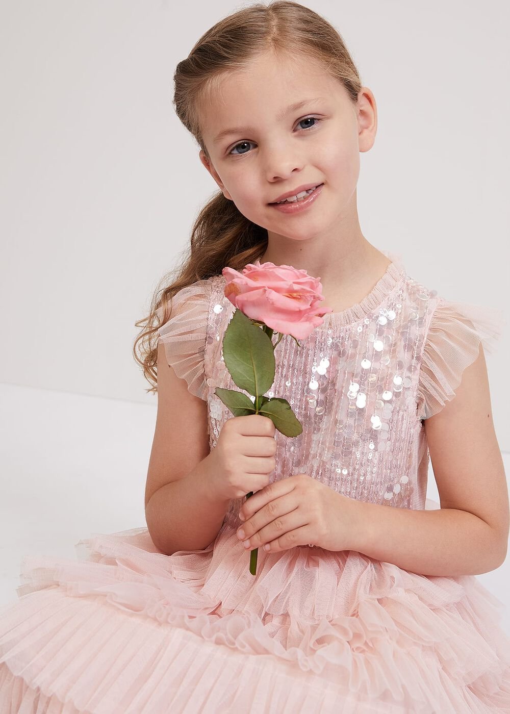 Bobbi Pale Pink Beaded Tulle Dress - Pale Pink