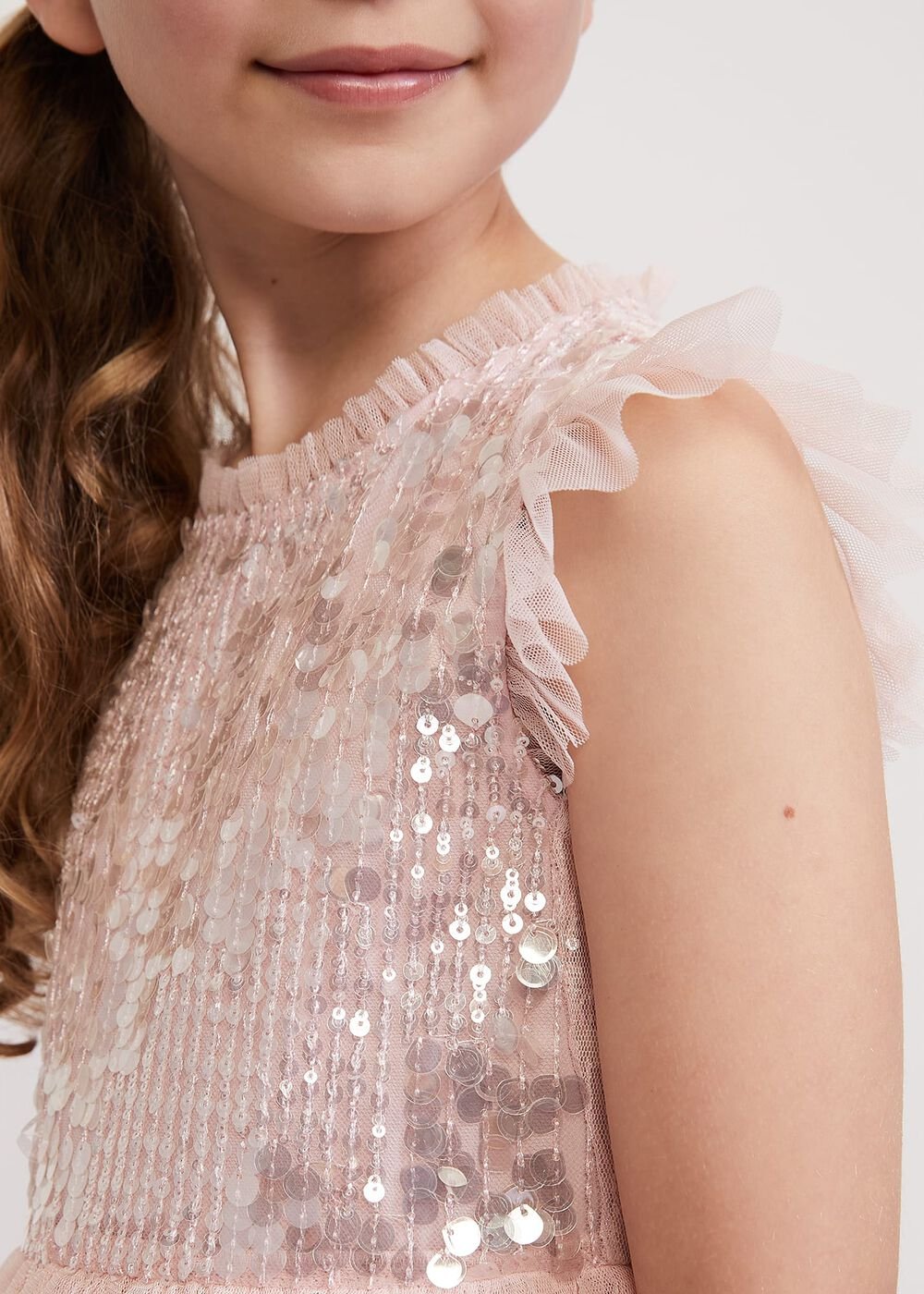 Bobbi Pale Pink Beaded Tulle Dress - Pale Pink