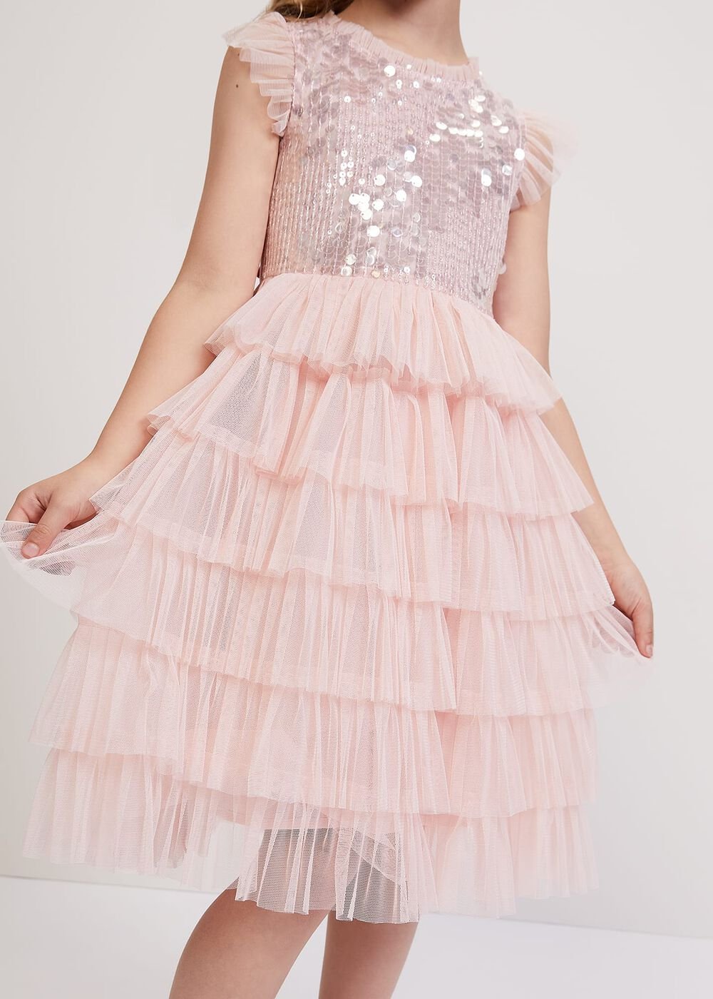Bobbi Pale Pink Beaded Tulle Dress - Pale Pink