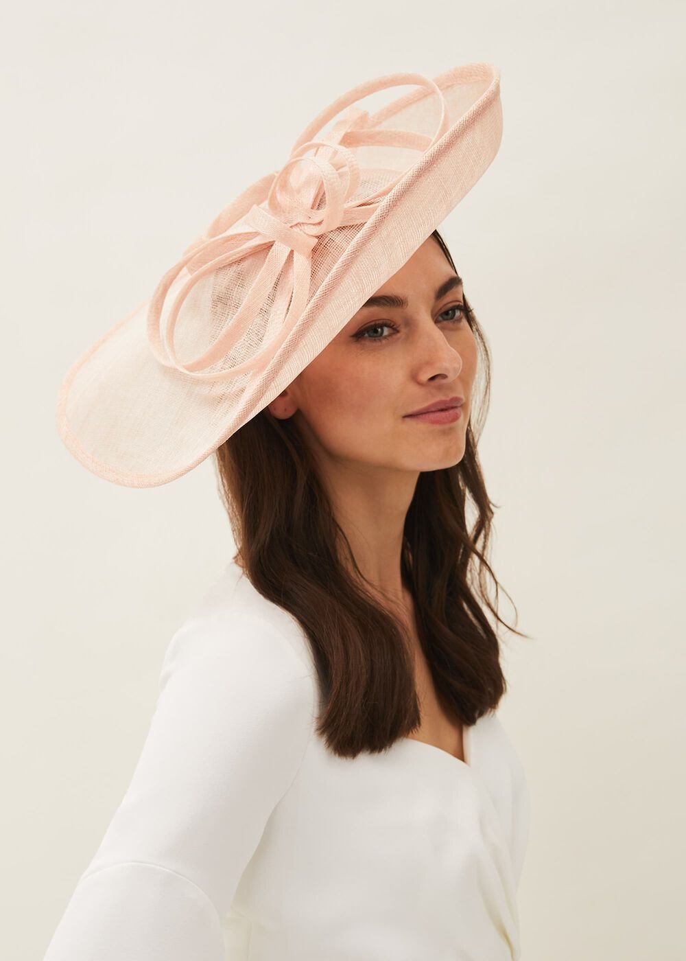 Nude Large Disc Fascinator with Bow - Nude