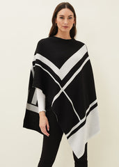 Nel Abstract Print Asymmetric Cape - Black/Ivory