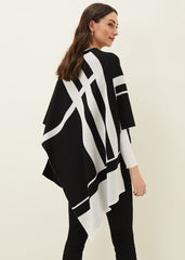 Nel Abstract Print Asymmetric Cape - Black/Ivory