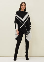 Nel Abstract Print Asymmetric Cape - Black/Ivory