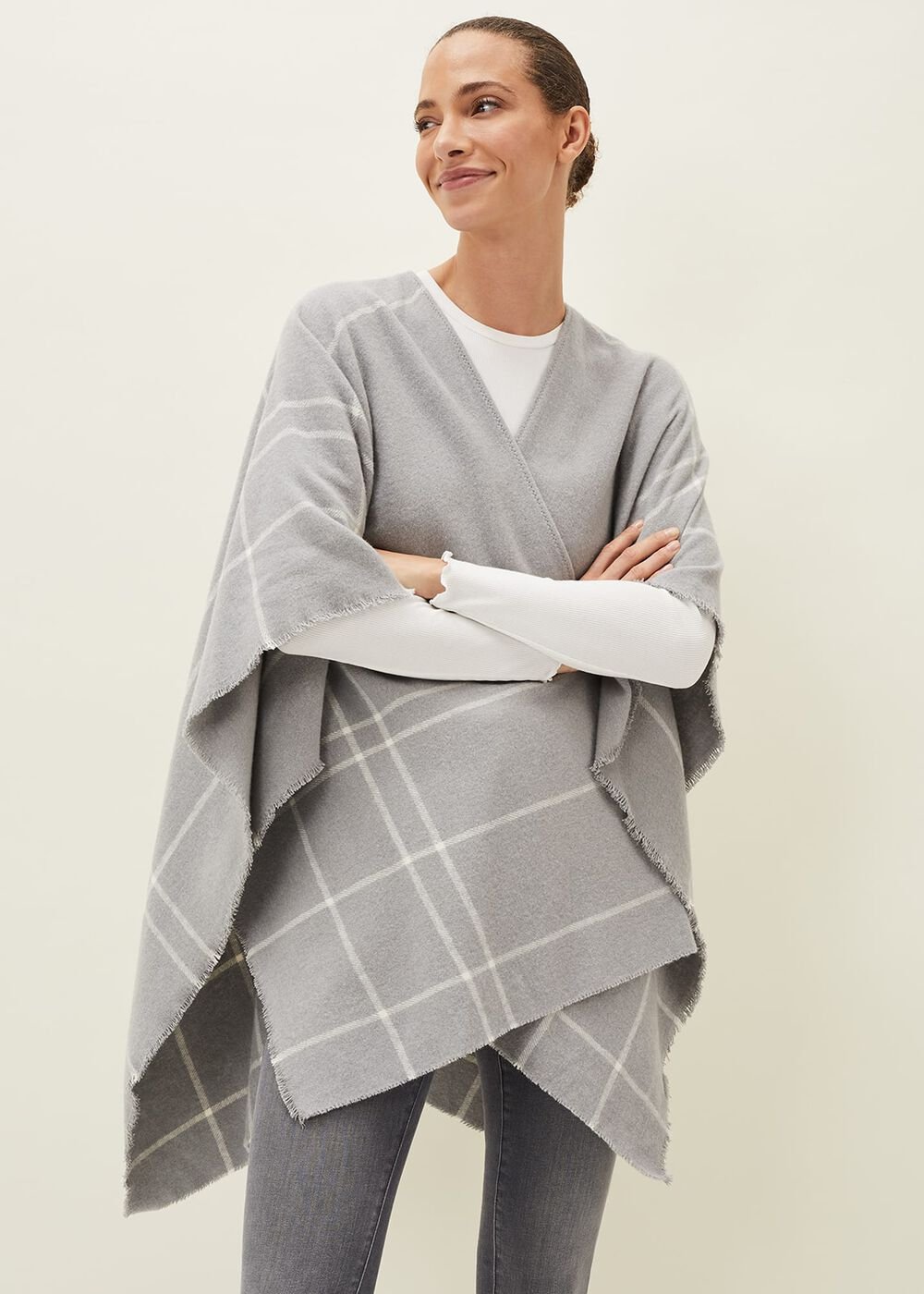 Shauna Check Cape - Grey