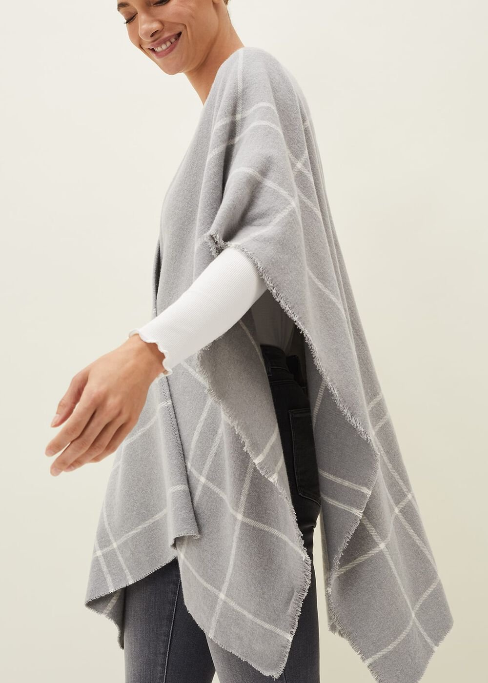 Shauna Check Cape - Grey