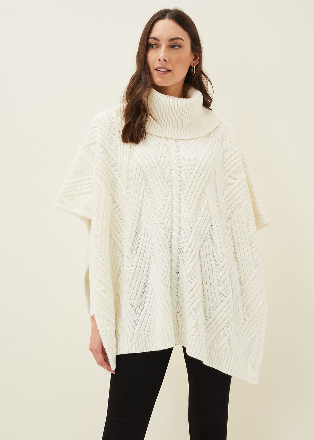 Melly Cable Knit Cape - Winter White