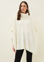 Melly Cable Knit Cape - Winter White