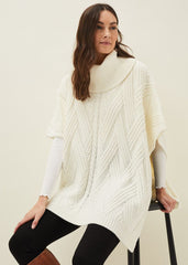 Melly Cable Knit Cape - Winter White