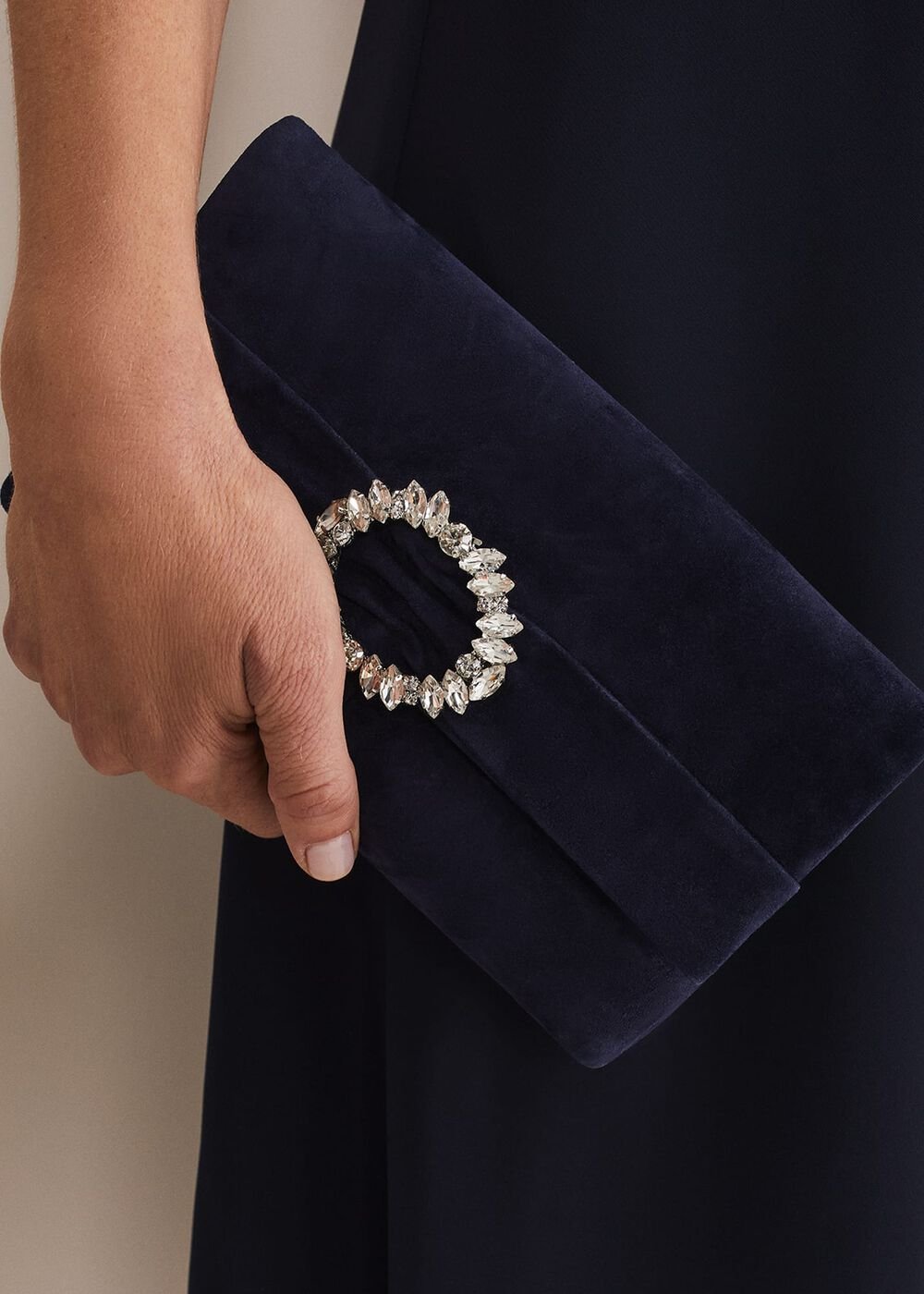 Embellished Slim Clutch Bag - Navy